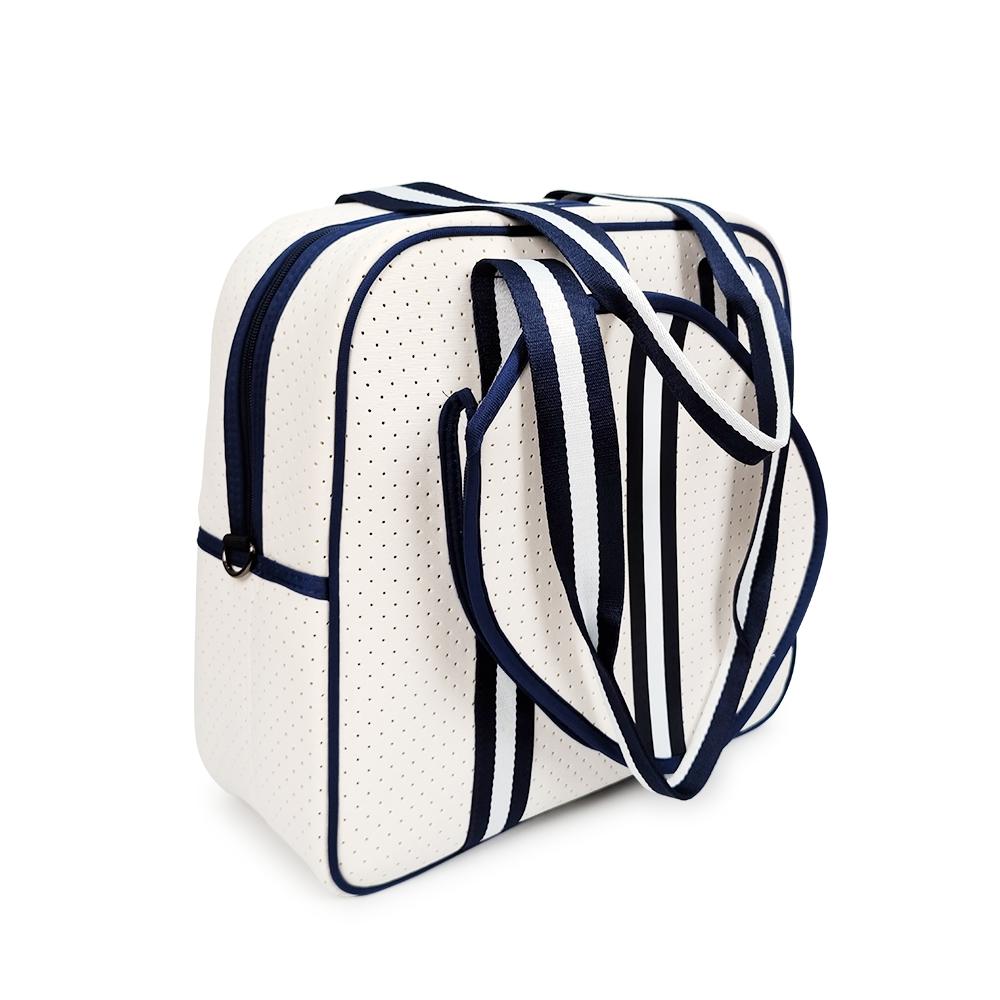 White with Navy and White stripes